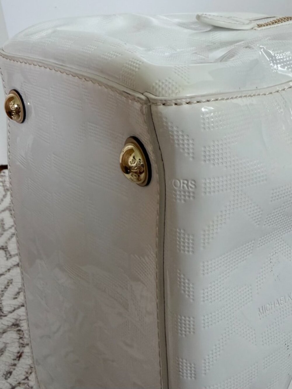 Michael Kors Grayson White & Gold Satchel - Picture 12 of 16